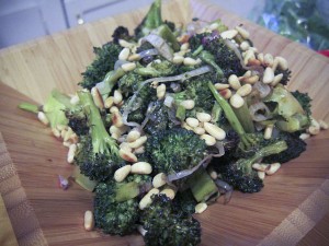 Eat a Rainbow: Steamed Broccoli with Caramelized Onions & Pine Nuts