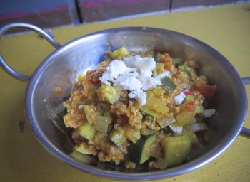 Eat a Rainbow: Bulgur Pilaf with Tomato, Zucchini, & Turmeric