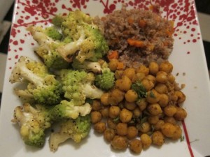 A Balanced Plate: Salt and Pepper Romanesco, Curried Garbanzo Beans, and Bulgur Pilaf