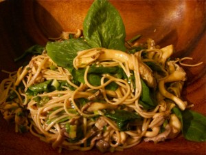 Recipe: Pea Shoots and Soba Noodles with Oyster Mushrooms