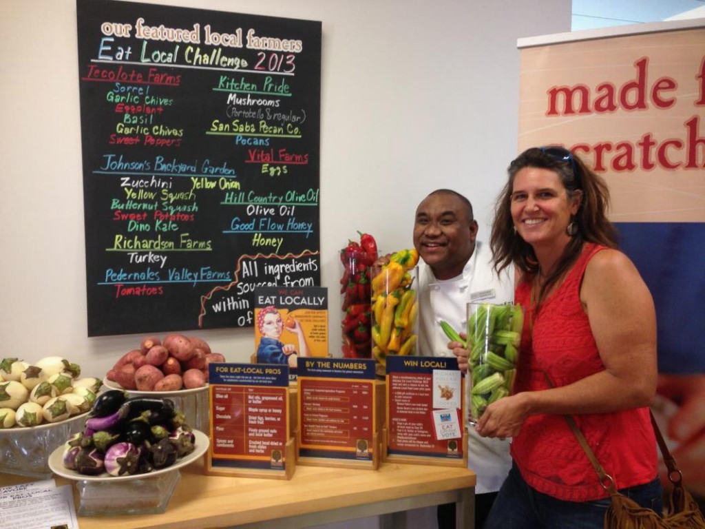 St. Edwards University Executive Chef Elvin Lubrin and Katie Kraemer Pitre, owner of Tecolote Farms, on Eat Local Challenge Day 2013