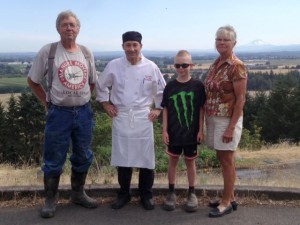 Dave Eskeldson, owner of Egor Acres; Paul Lieggi, executive chef/general manager at Mount Angel Abbey; Hunter; and DuVonn Amlie, owner of Thistledown Farm