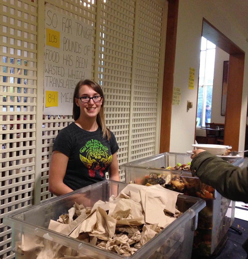 FRN president Maya Kaup  spent the evening explaining to students the purpose of weighing the waste and answering questions about food recovery