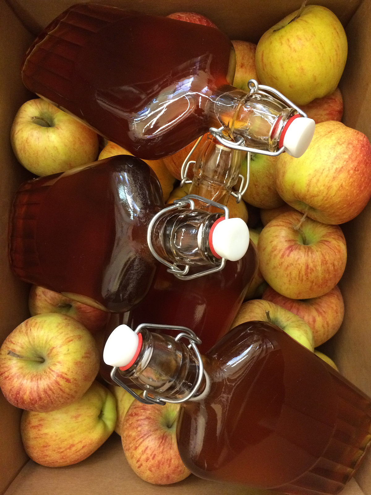 Bottles of house-made applejack