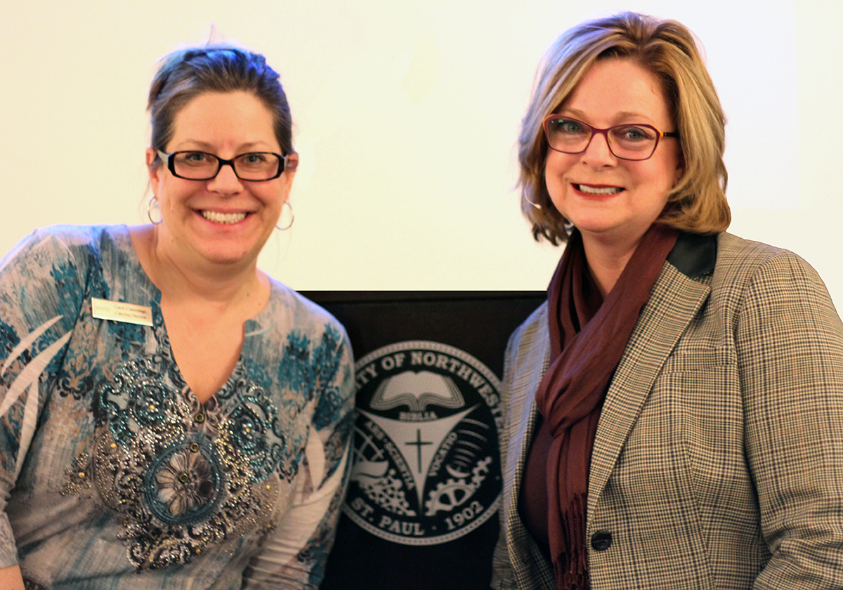 University of Northwestern Catering Director Carol Cummings with Carlson Director of Catering Dawn Dacut. Photo by Rebekeh Ruprecht