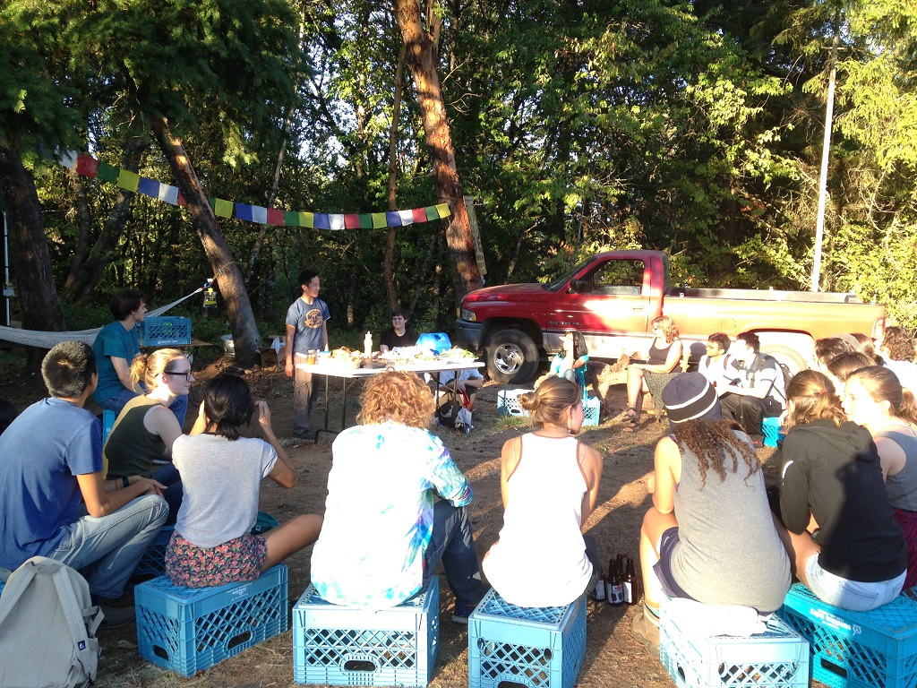 Executive Chef Jenny Nguyen tells the students about the farm fresh meal she has prepared for them.