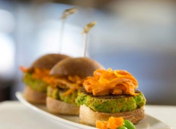 Recipe: Edamame Burgers Topped with Sumac-Spiced Carrot Peels