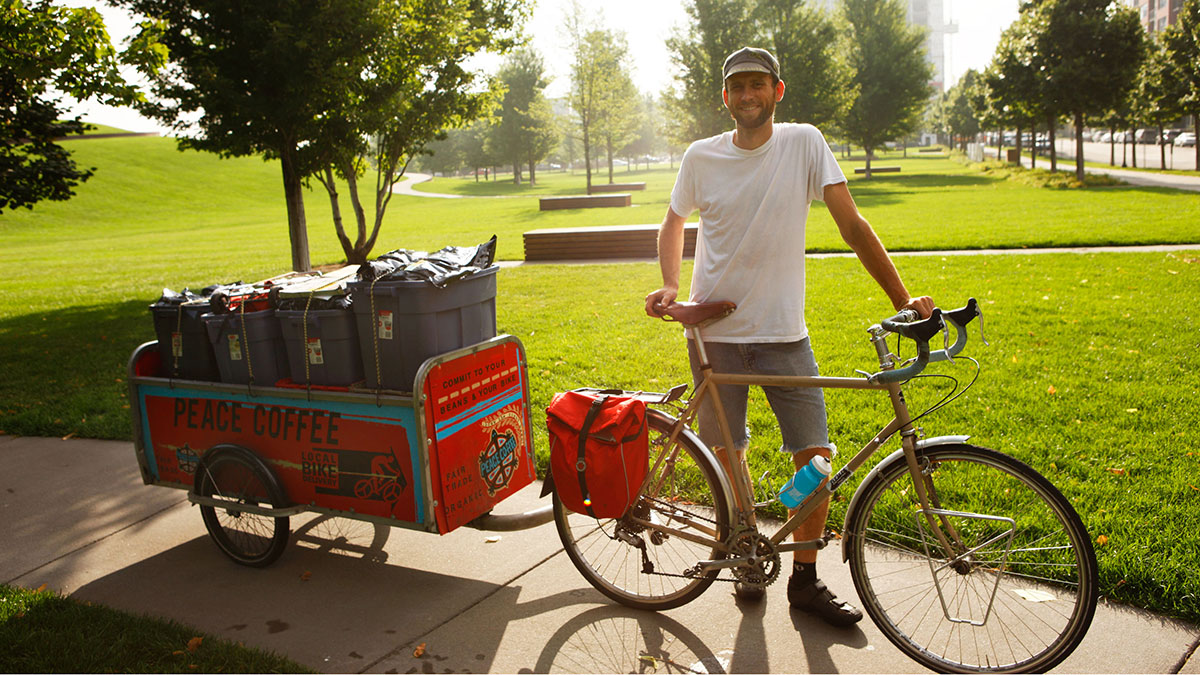 A Peace Coffee "pedaler." Photo courtesy of Peace Coffee