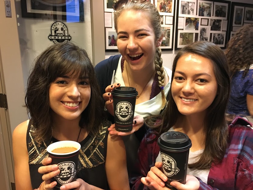 Spoon University student leaders pose with their Santa Cruz Coffee Roasting Company CAN coffee. Photo credit: Spoon University at SCU