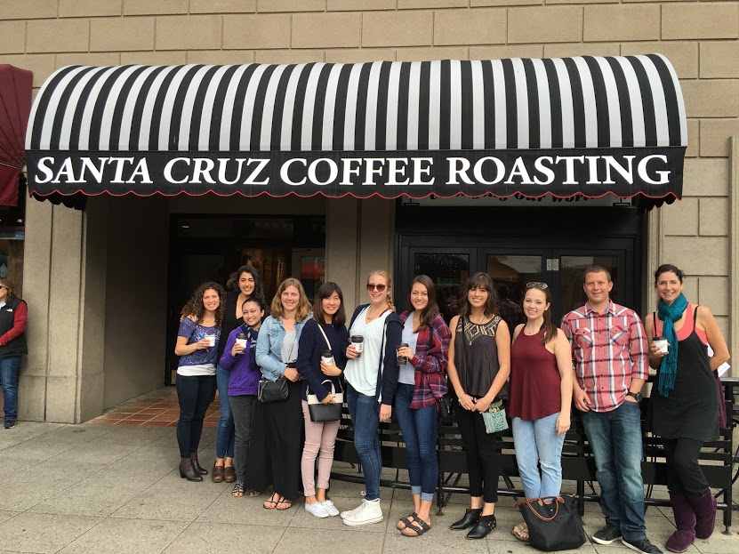 Stacy, Suraya, Sterling, and I pose with the Spoon University students in front of Santa Cruz Coffee Roasting Company. Photo credit: Spoon University at SCU