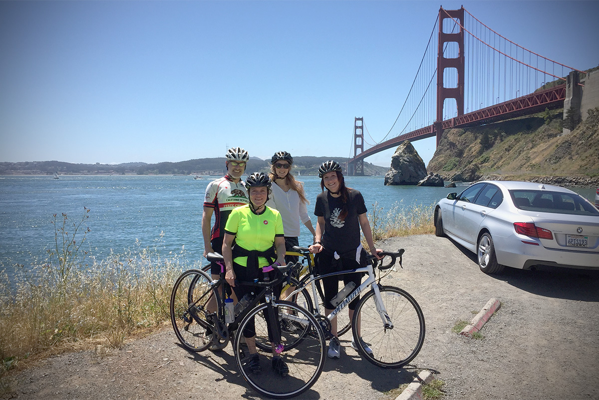 Thom Fox, Kristi Gauslow, and  Tessa Vitale from Bon Appétit with chef Traci Des Jardins on a recent training ride 