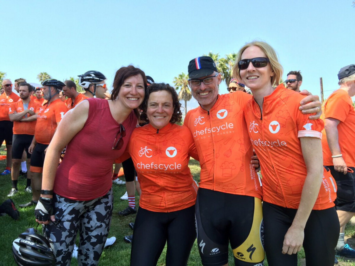 Tessa Vitale, Bon Appétit's general manager at the Commissary; San Francisco chef Traci Des Jardins; Bon Appétit's Thom Fox; and Kristi Gauslow,  Commissary pastry chef at the tired, joyful end of their three-day ride.