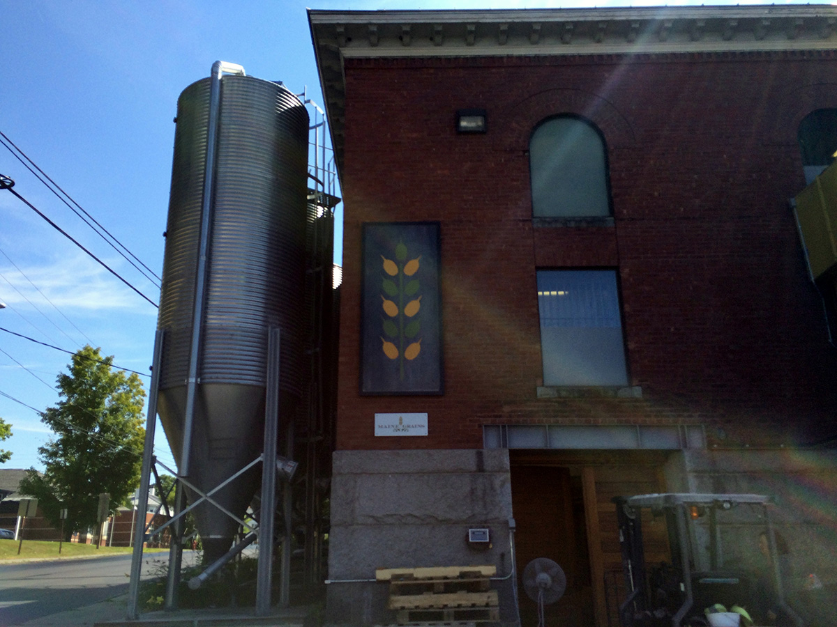 The exterior of the Maine Grains mill. The dustbins are equipped with lasers to detect sparks and will auto shut down to prevent explosions.