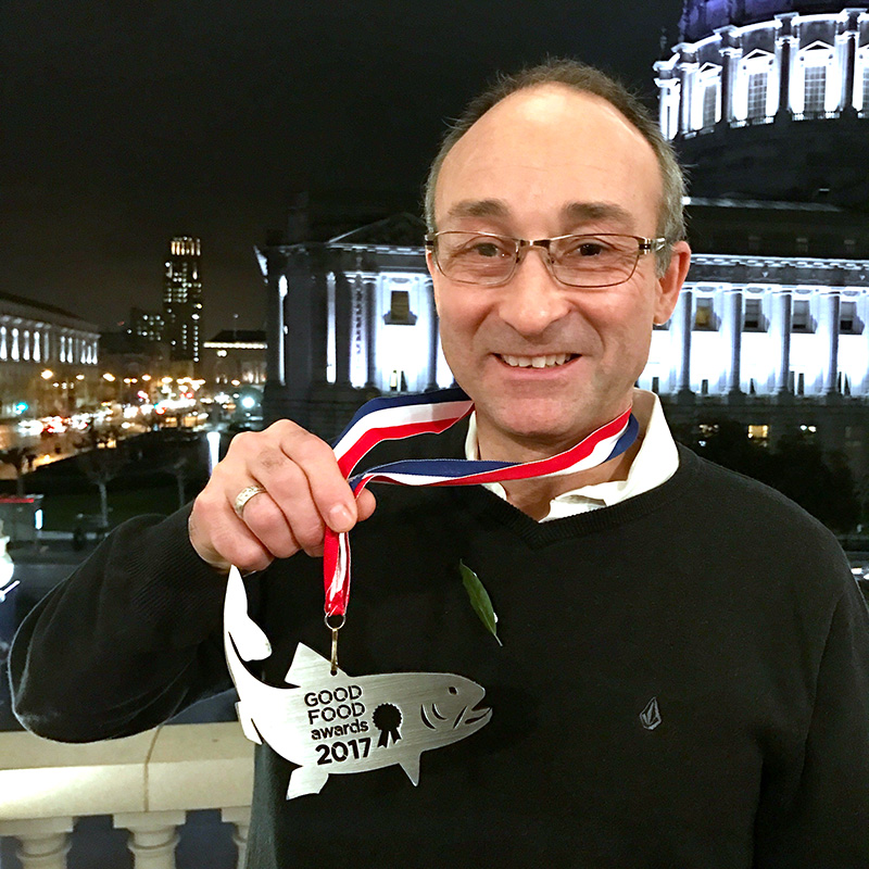 Paul Lieggi with his Good Food Award seafood medal 