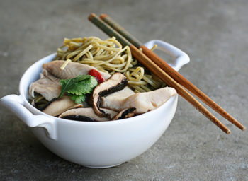 Recipe: Green Tea Soba Noodles with Tilapia, Portabellos, and Sriracha