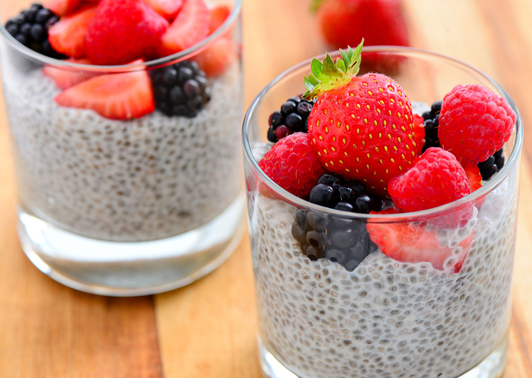 Chia pudding topped with mixed berries
