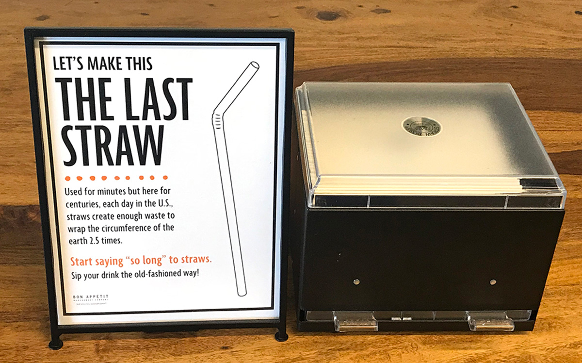 Straw signage and dispenser