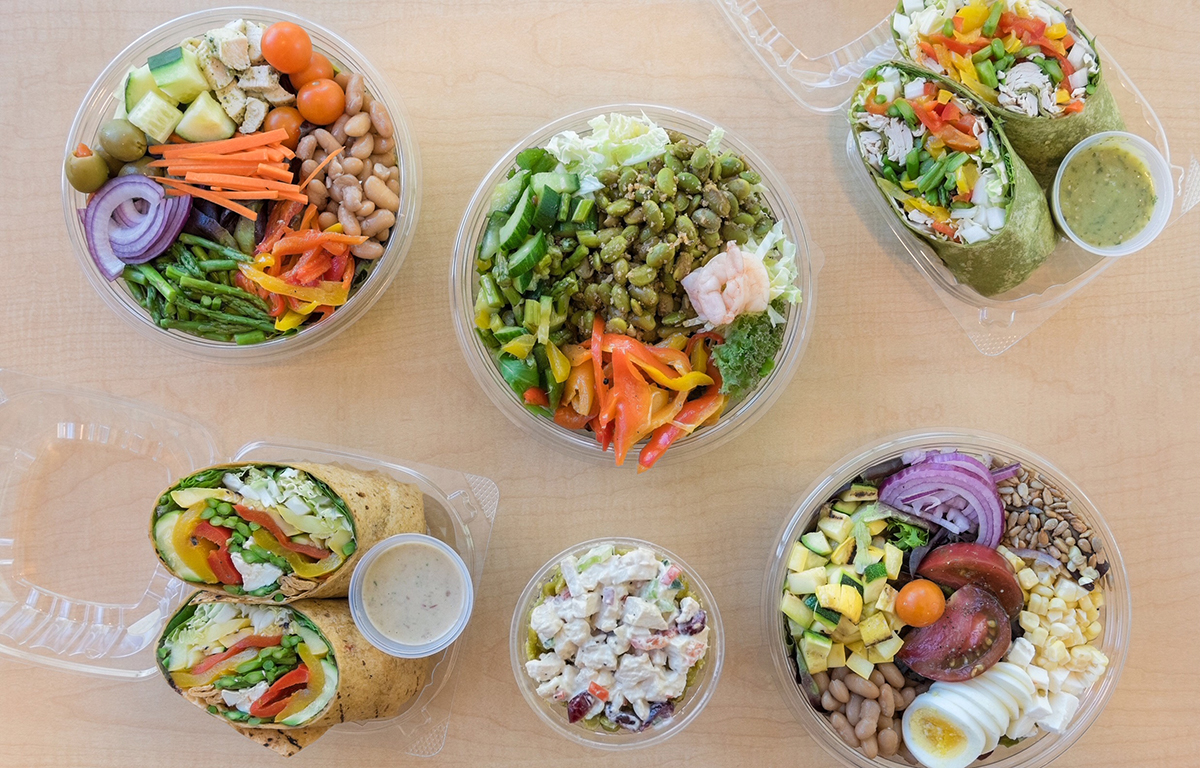 A sample of Chris’s new grab-and-go options, featuring plenty of plant-based proteins such as beans and lentils, filling seeds, and judicious amounts of turkey and shrimp