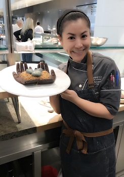 Pastry Chef Joanne Ponvanit and chocolate mousse pots