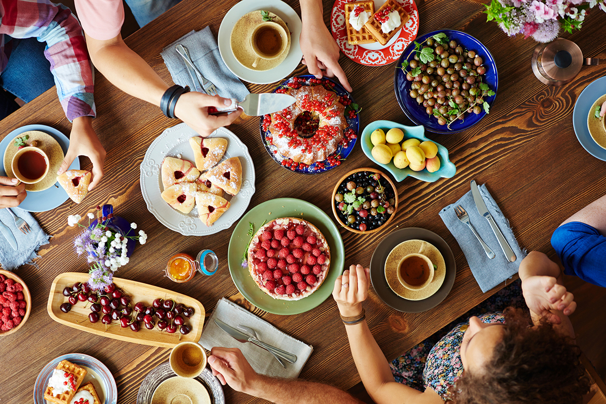 Group having Thanksgiving dinner