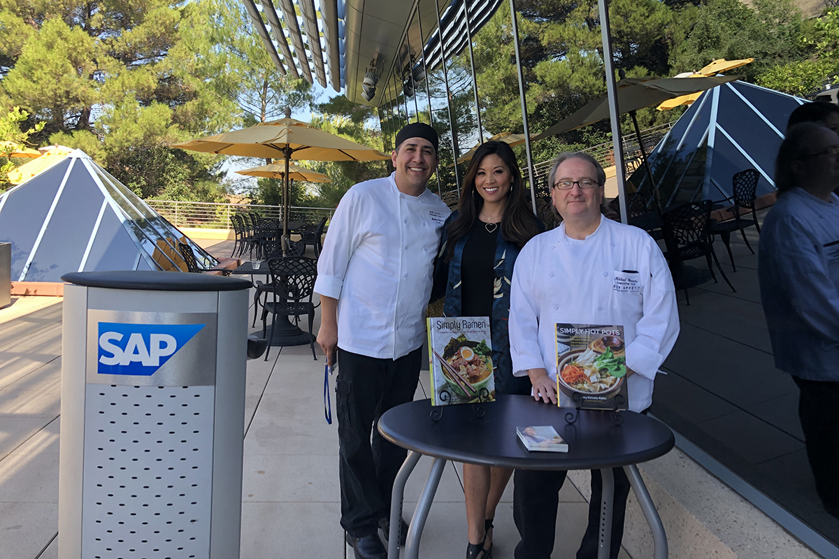 SAP Chef/Manager Robert Perez, author Amy Kimoto-Kahn, and Executive Chef Mikhail Shvarts
