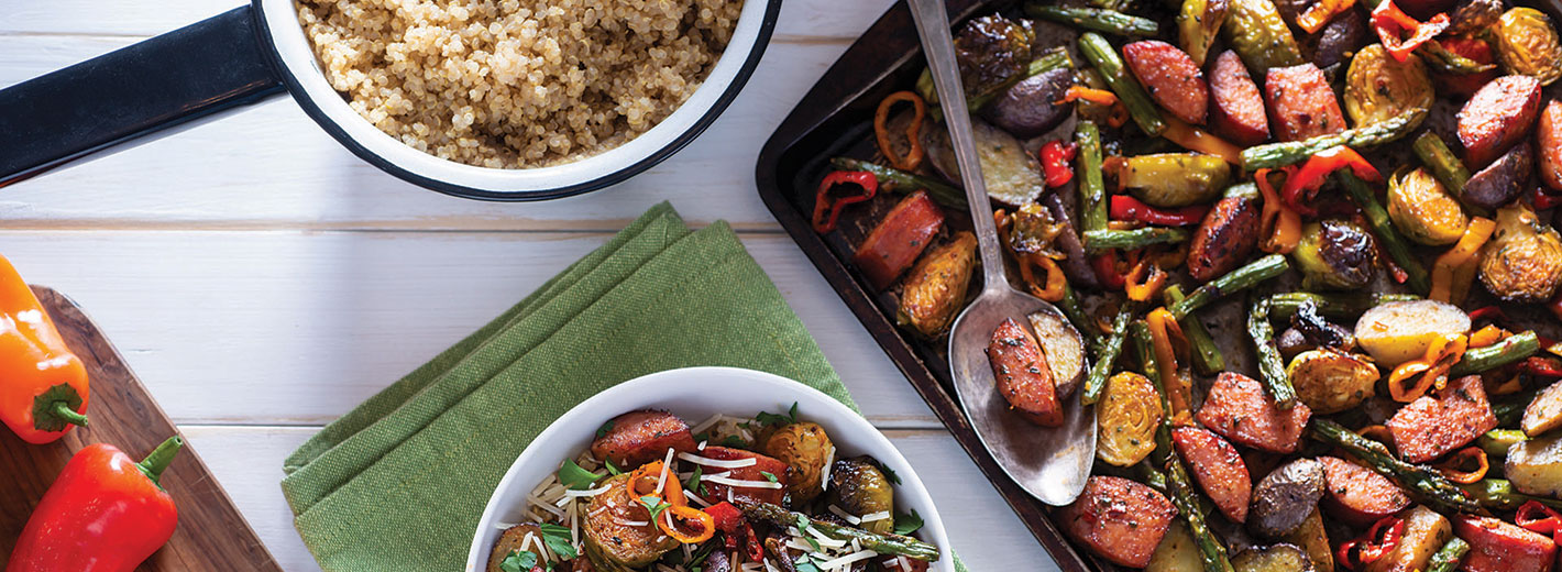 Roasted vegetables on a pan