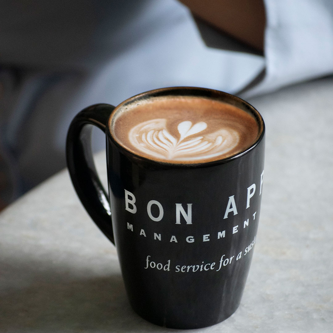 BAMCO coffee mug with heart latte art