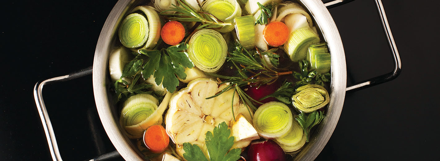 Vegetables in a soup pot