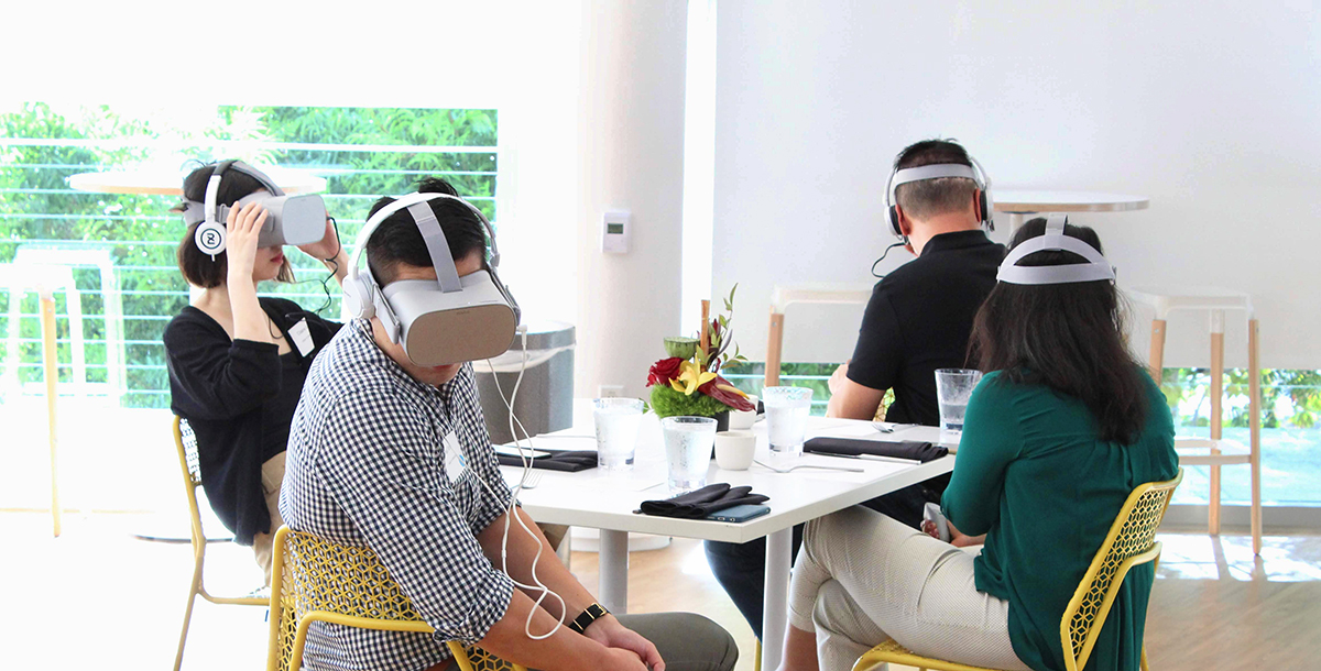 Adobe guests put on Oculus Go VR headsets to watch artist’s renderings before each course