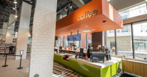 Image of coffee bar at opening of Plum Market at Case Western University.
