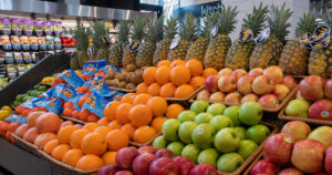 Fresh fruit display at Plum Market