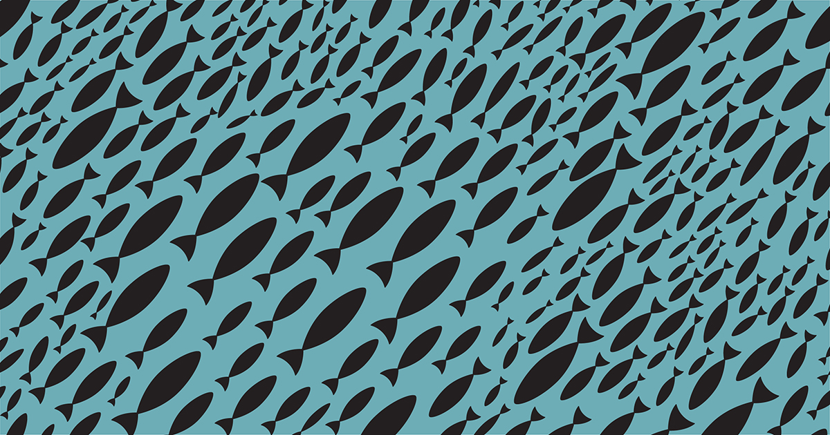 Schools of black fish on a blue background