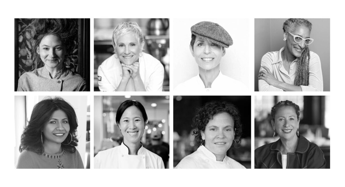 Portraits of Caroline Schiff, Claudia Flemming, Dominique Crenn, Carla Hall, Asha Gomez, Joanne Chang, Traci Des Jardins, and Nancy Silverton.