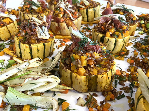 Delicata squash goes hearty with a rye berry stuffing
