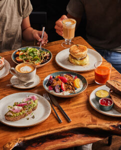 Table of bountiful breakfast foods at Sand Hill Kitchen