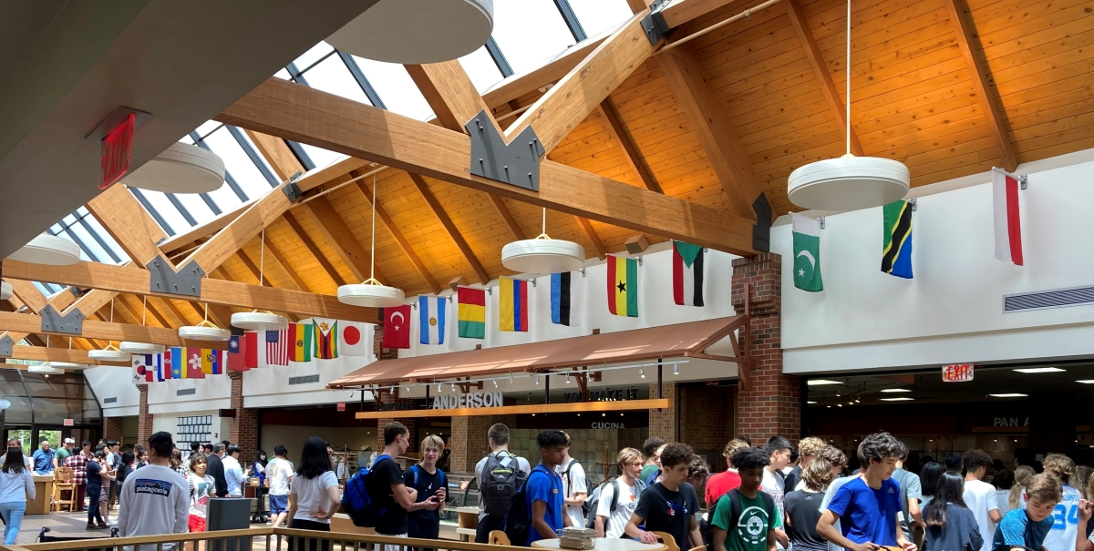 Students flock to Wheaton College’s Anderson Commons during the lunch rush 