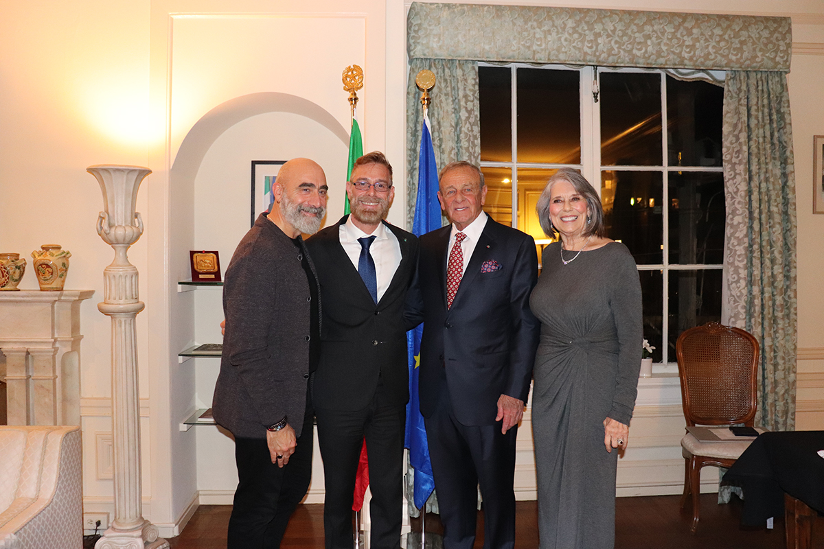 Bon Appétit CEO Fedele Bauccio (center right) and Consul General of Italy Sergio Strozzi with their spouses at the Consulate after Fedele received the title of “Ufficiale dell’Ordine della Stella d’Italia”