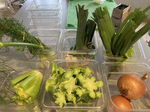 Ingredients used in the recipes included broccoli stems, celery bottoms, and onion skins