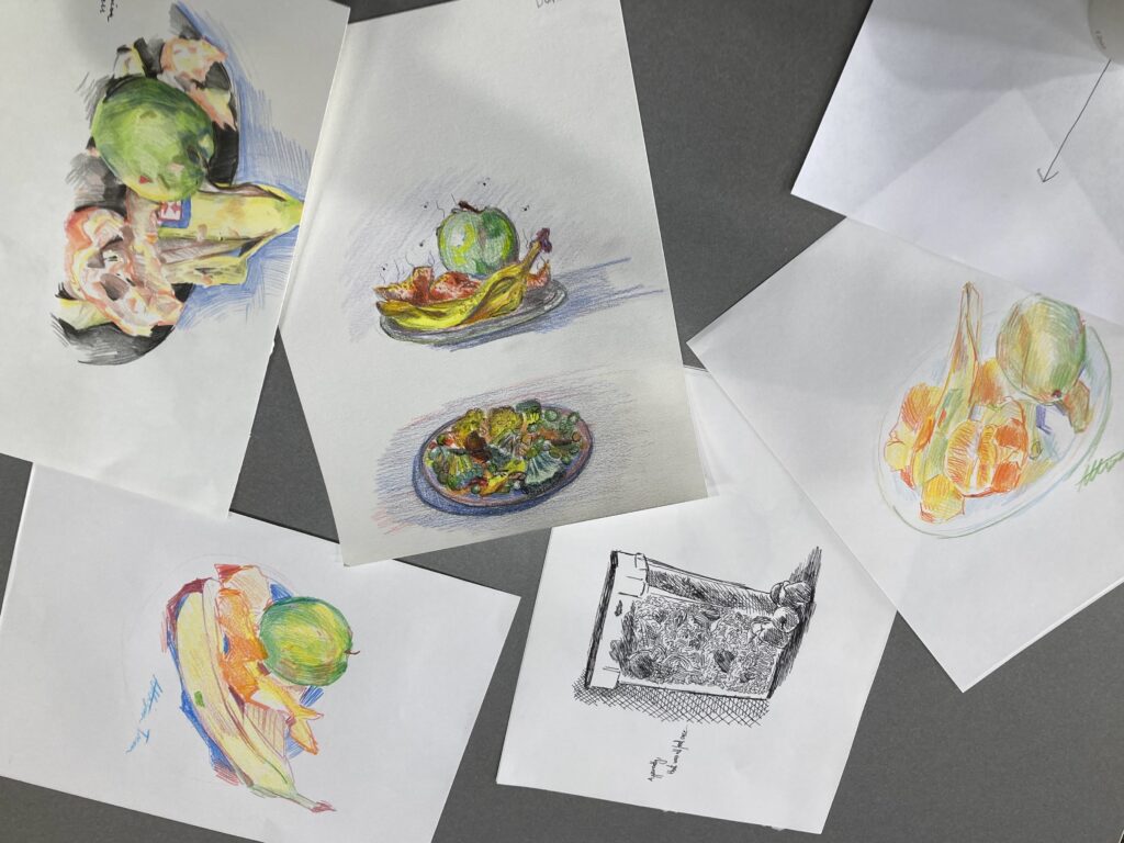 The colorful results of food waste sketching at Carleton College