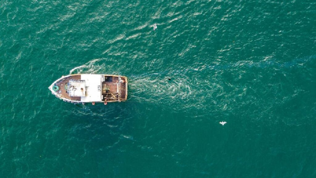 overhead shot of boat on the water