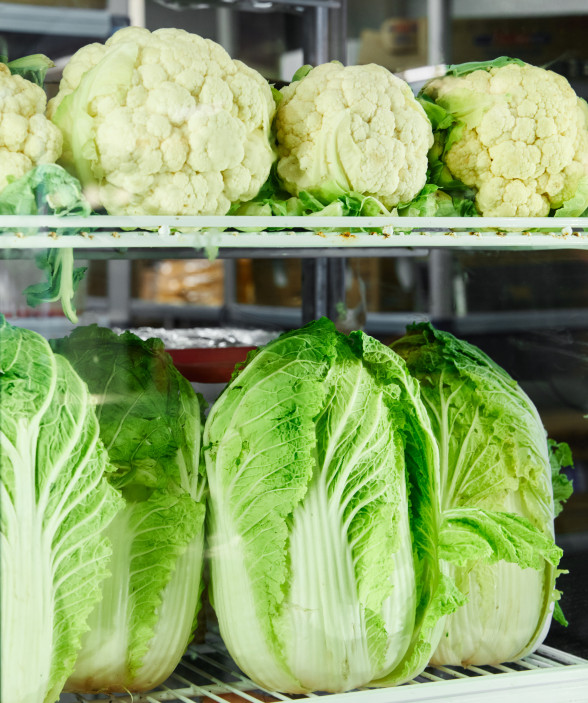 cauliflower and lettuce in fridge