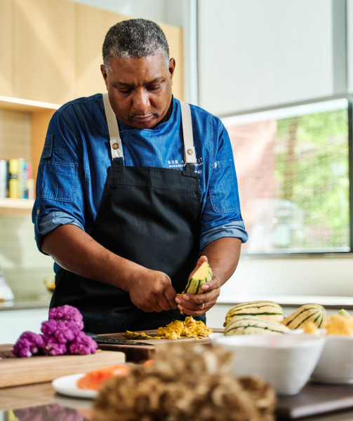 chef scooping squash