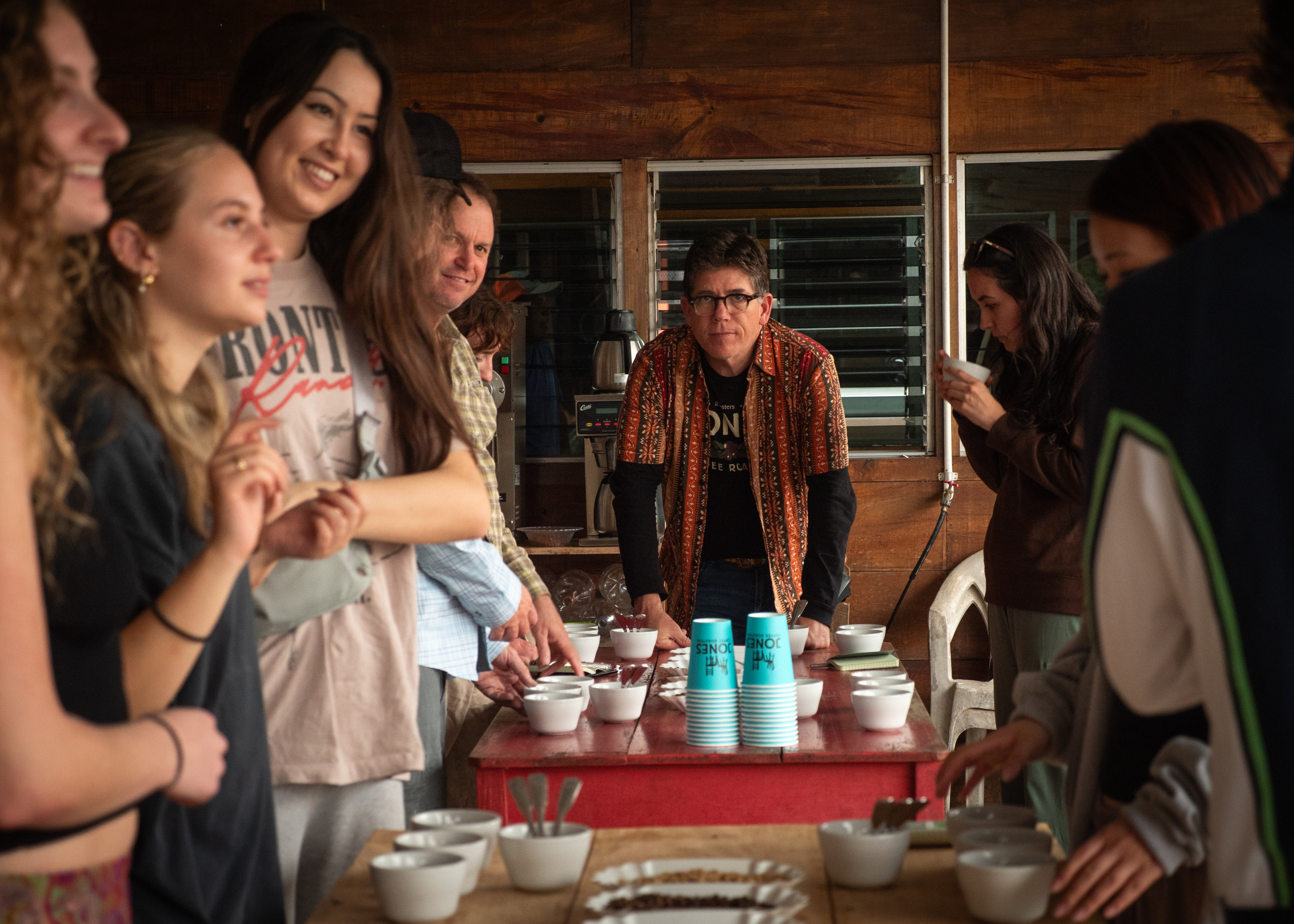Chuck Jones of Jones Coffee Roasters leads a coffee tasting.