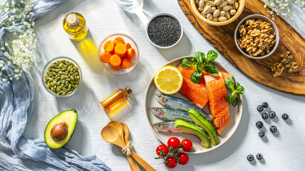 Overhead shot of healthy foods