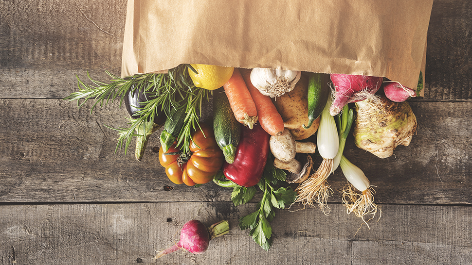 Fresh produce in grocery bag