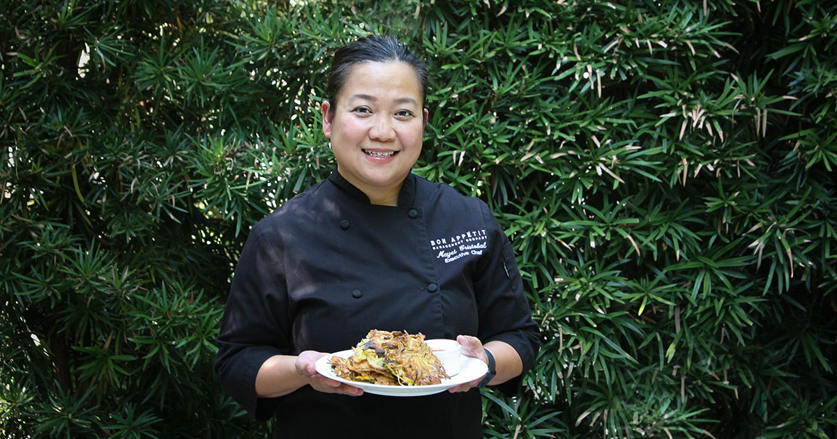 Chef Mayet Cristobal with leek dish