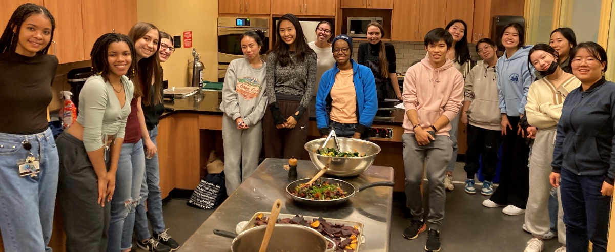 Emory students pose after the cooking demonstration 