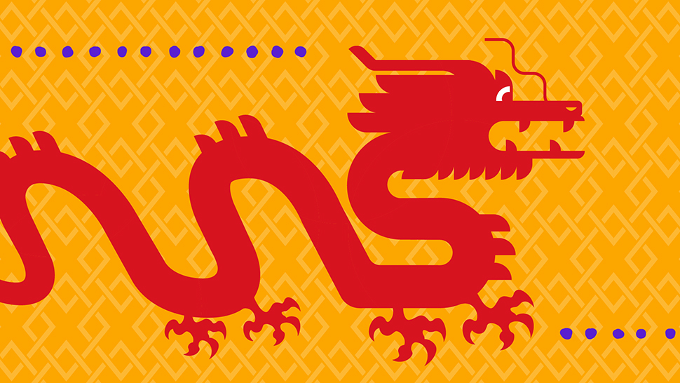 An image of a red dragon over a gold background for Lunar New Year.